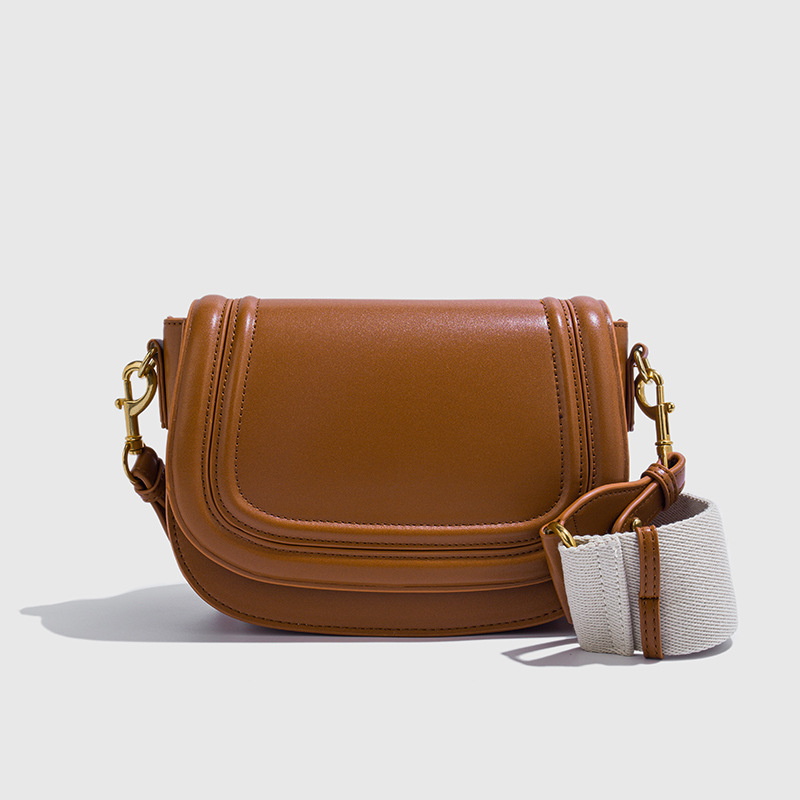 Luxury Bags That Are Vegan - Minimalist Stitched Saddle Crossbody Bag For